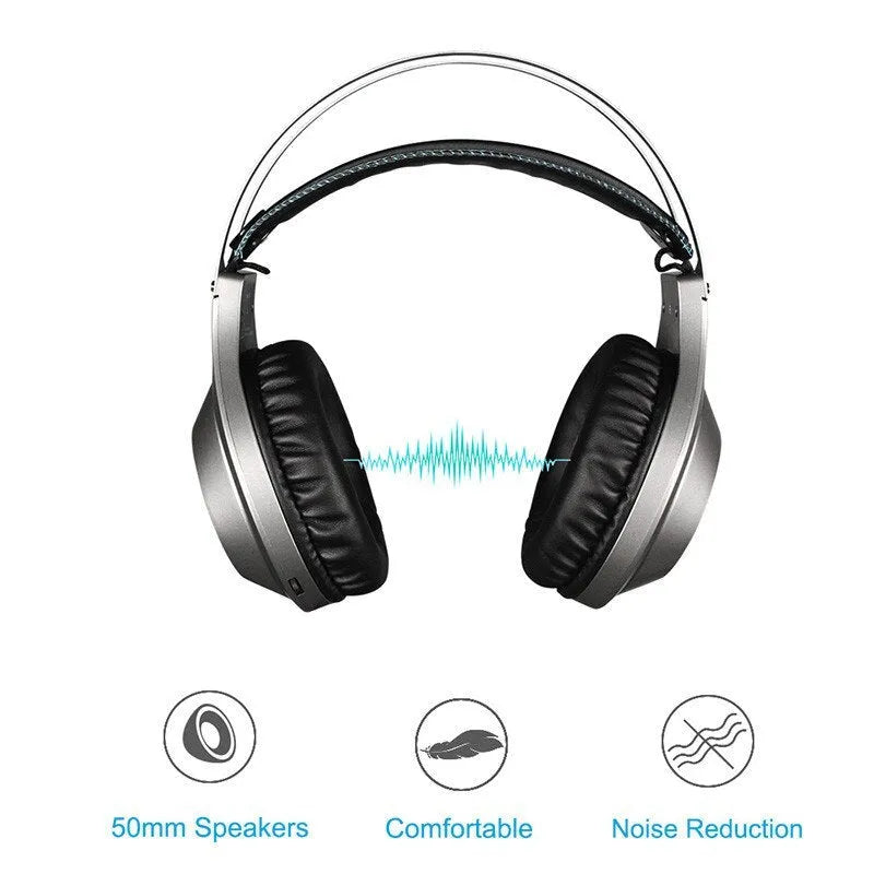 NUBWO N2 black and silver gaming headset with detachable microphone and 1.6m braided cable