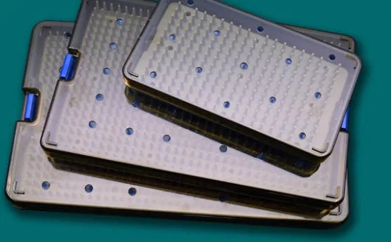 Silicone disinfection box with lid in three size options: large, medium, and small.