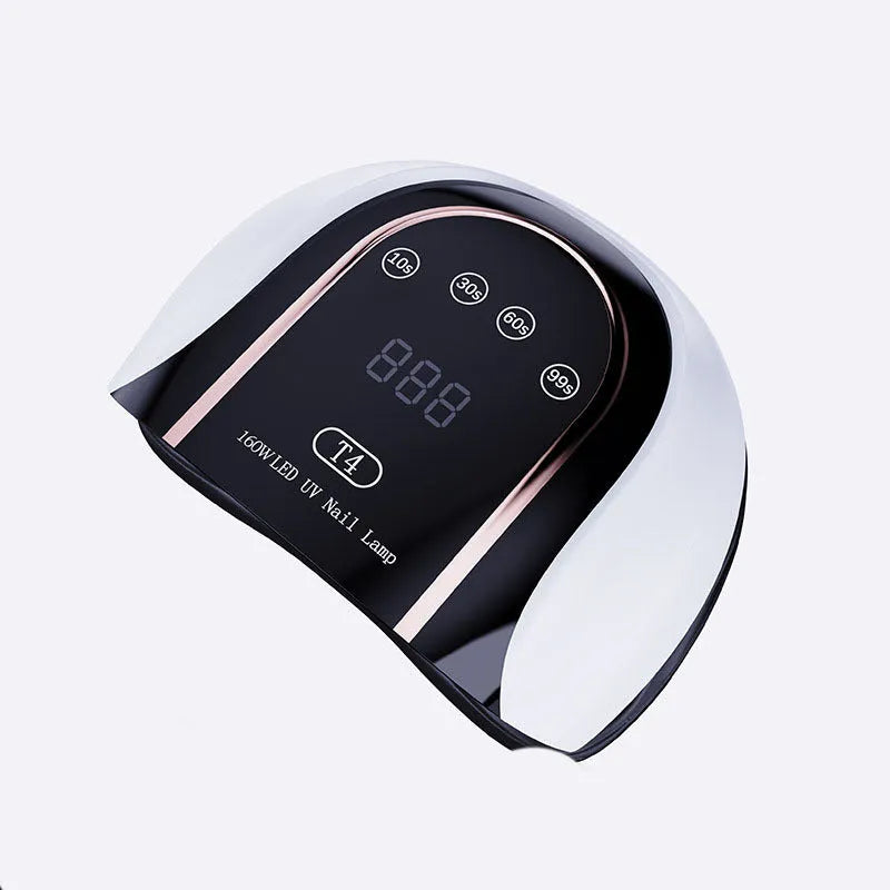 160W touch screen nail lamp with 459 dual light source beads in pink, showing touch panel and removable bottom plate