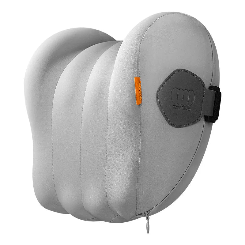 Car head pillow and lumbar pillow set in grey and orange colours with memory cotton filling