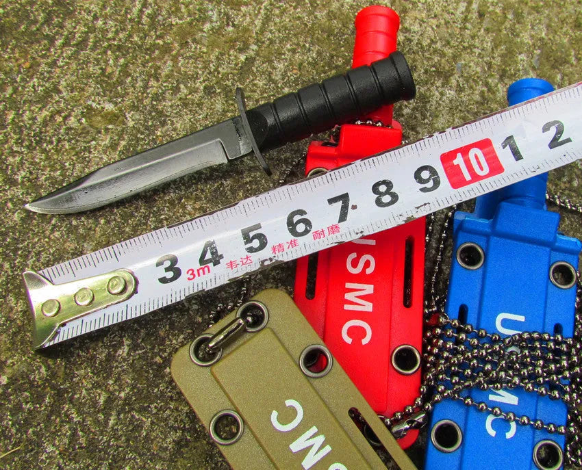 Stainless steel folding survival knife with 5.8cm blade and aluminium alloy handle in black