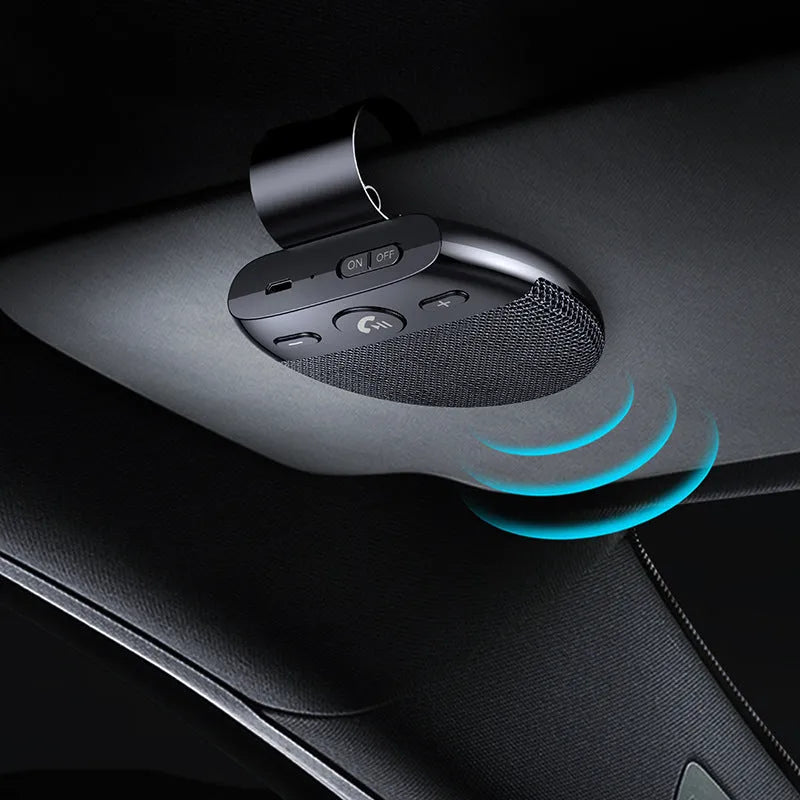 Black Bluetooth car handsfree with sunshade clip and voice control for hands free calling