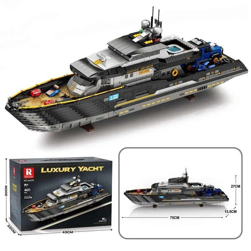 Small particle plastic building block set for a sea luxury yacht model in colour 66103, in a colour box