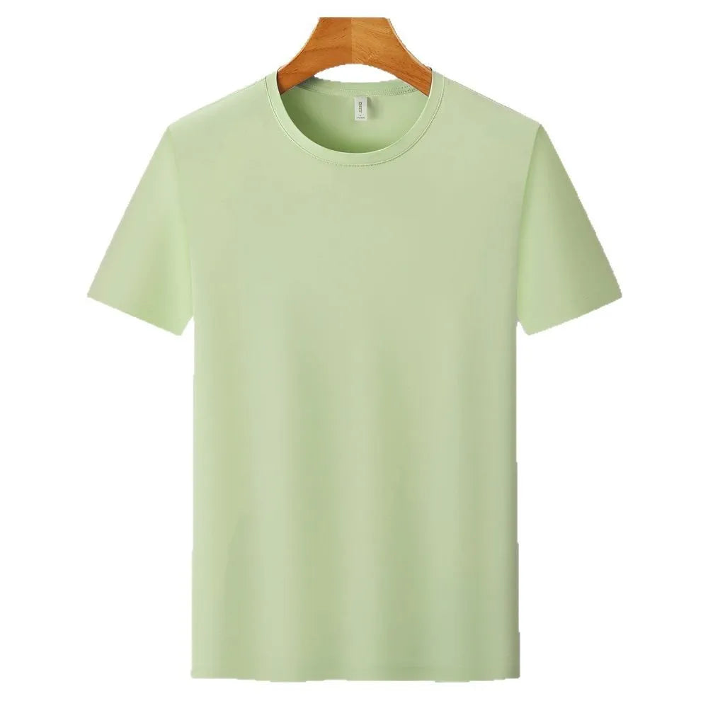 Ice Silk quick-dry antibacterial anti-UV slim-fit T-shirt in solid colours on a hanger.