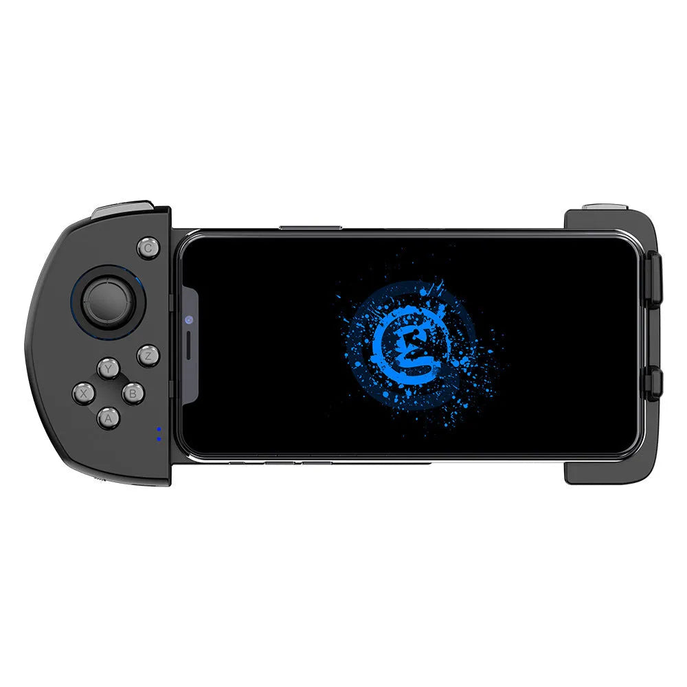 Black ABS USB game controller for mobile phones with charging cable, 153.6mm x 86mm x 34mm