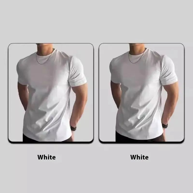 Men's solid colour slim fit polyester short sleeve sports t-shirt in black, front view