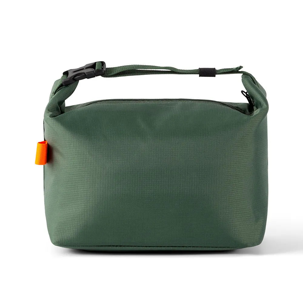 Japanese-style insulated cooler bag in Oxford cloth with wide opening, shown in Army Green colour.