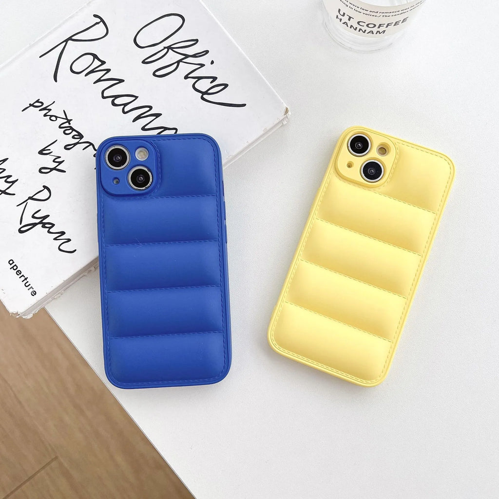 Plastic down jacket style TPU phone case in black for iPhone 15 Pro
