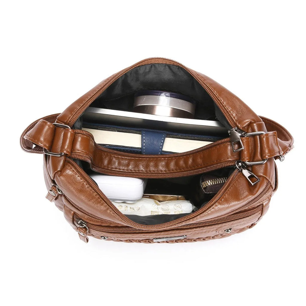 New fashion wash soft PU leather shoulder bag in horizontal square shape, 26x19x8cm, black colour with three-dimensional pocket