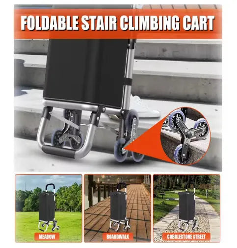 Foldable black shopping trolley bag with aluminium frame and 20cm caster wheels for shopping and camping