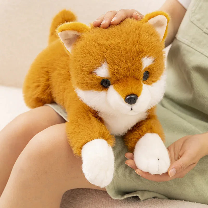 Lying posture simulation Shiba Inu plush doll in brown with soft short plush fabric and PP cotton filling