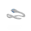 Adjustable silver-plated ring with snake design and zodiac motifs in platinum colour