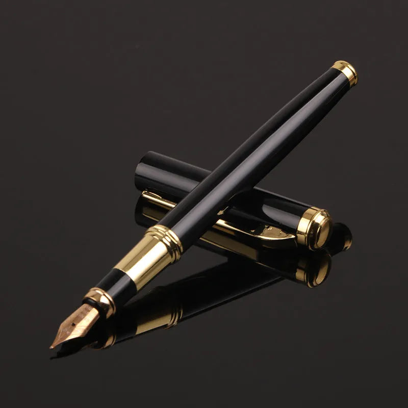 Metal ink pen with 0.5mm Yijin NIB in black colour, lying horizontally on a white surface