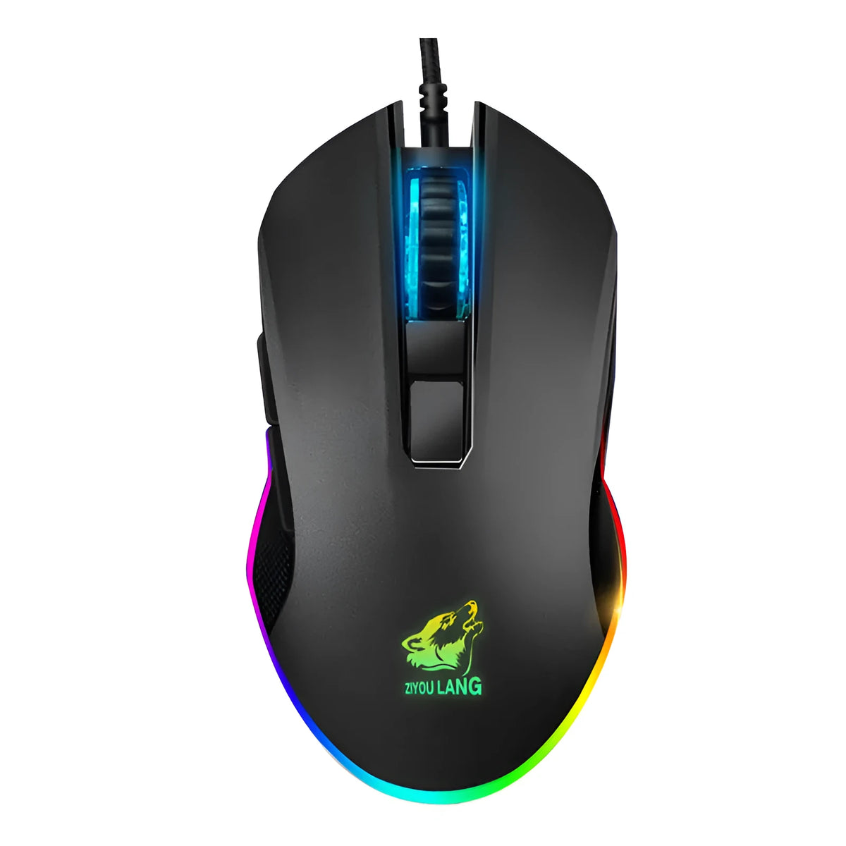 Black macro definition RGB wired gaming mouse with adjustable DPI and ten horse racing light effects