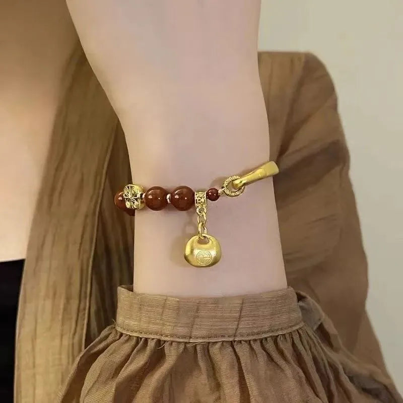 Golden South Red agate character ingot bracelet antique style women's jewellery