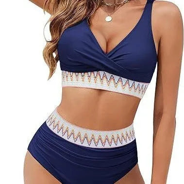 Women's solid colour split bikini swimsuit in polyester fabric, briefs style, available in multiple colours