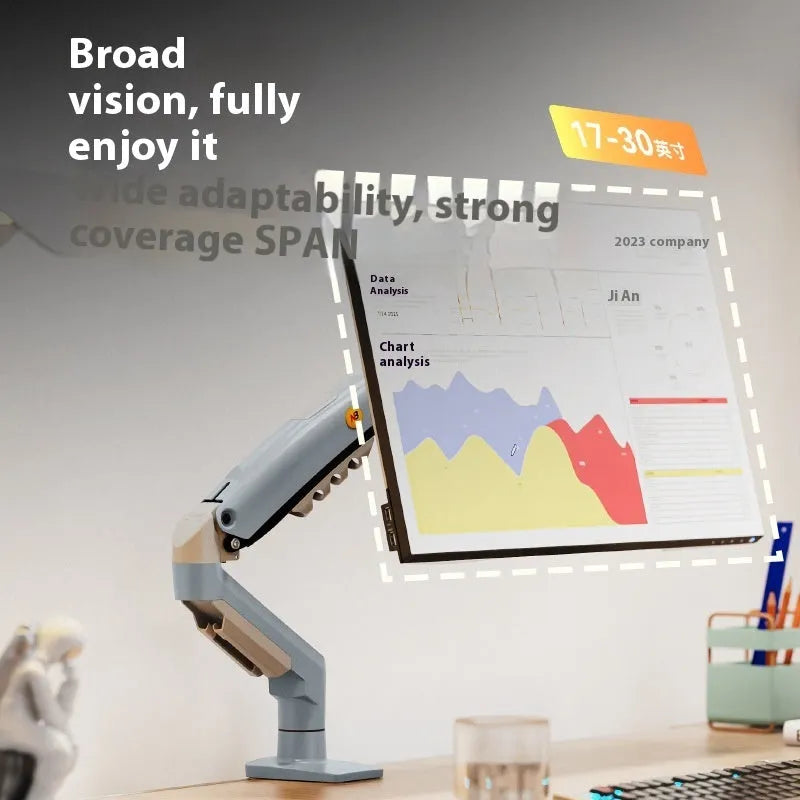 F80-XV grey aluminium alloy robotic arm monitor bracket on desk with screw kit
