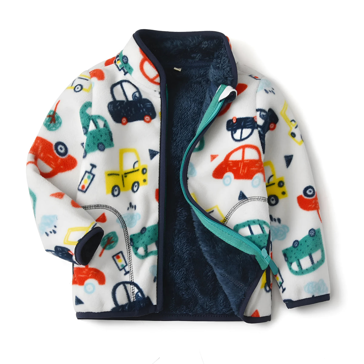 Boys plus fleece jacket in 100% polyester polar fleece with stand-up collar, long sleeves, casual style, available in multiple sizes