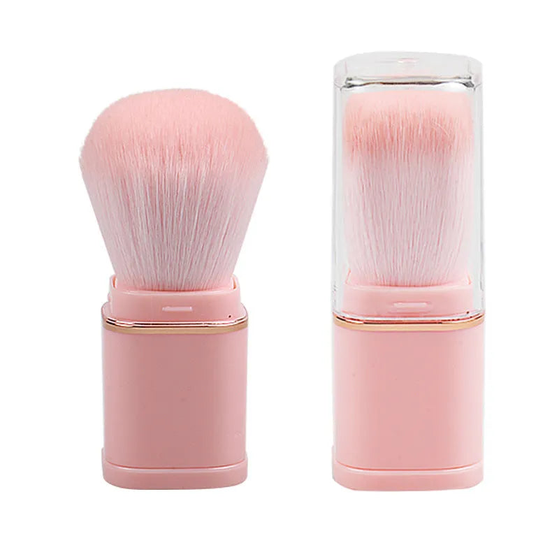 Retractable powder blusher brush with artificial fibre bristles and plastic telescopic handle, 7cm total length