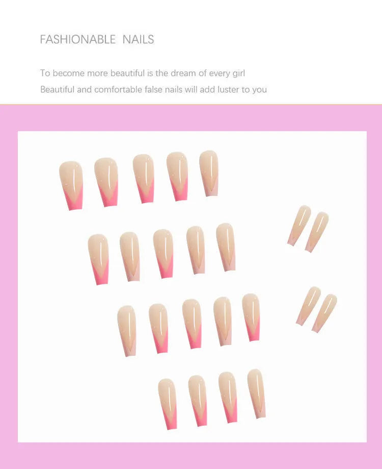 French European long ballet fake nails in W018 Pink French Glue colour with glue for manicure