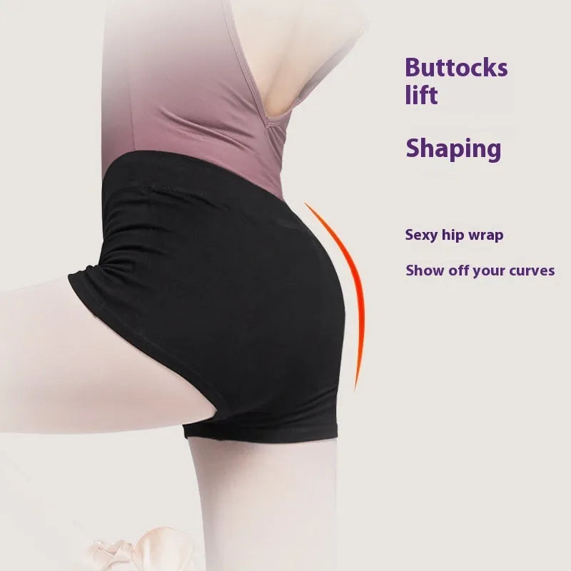 Women's black cotton ballet practice shorts for dance exercise and fitness