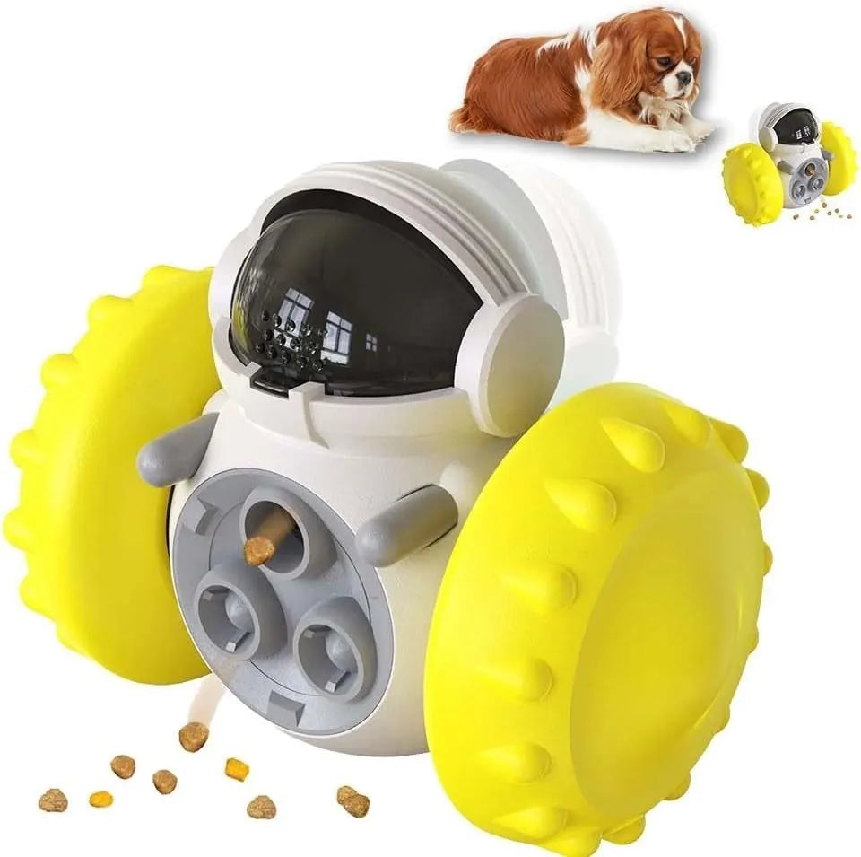 Robot design dog treat dispenser toy with roller mechanism in five colour options