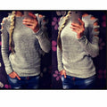 Women's white hollow-out knitted bottoming shirt with round neck and long sleeves