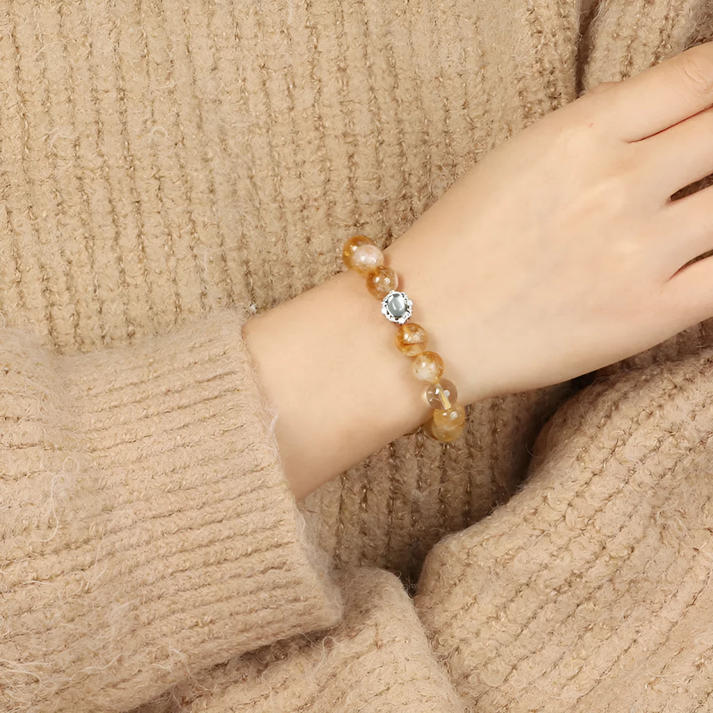Geometric citrine crystal bracelet with 10mm polished stones and unisex design