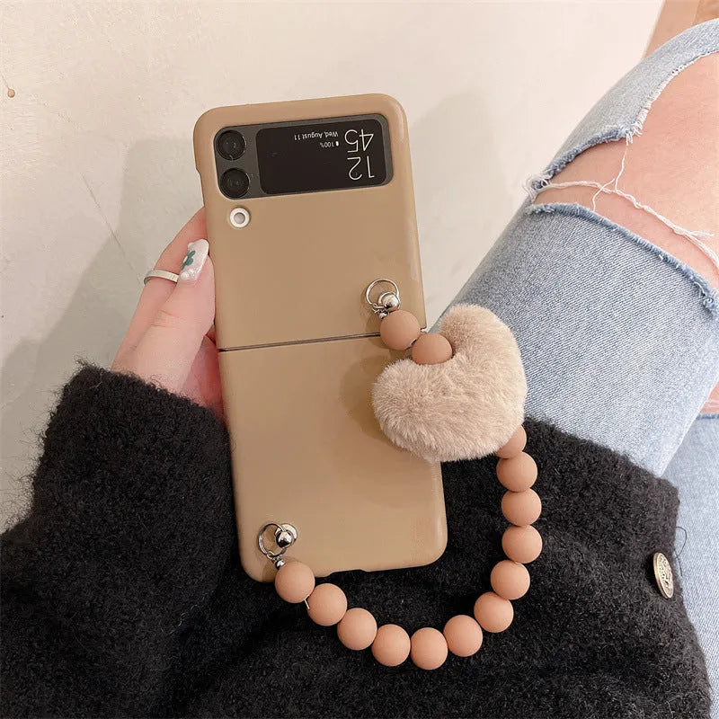 Love bracelet split hard phone case for Samsung Z Flip3 in brown TPU back cover with chain
