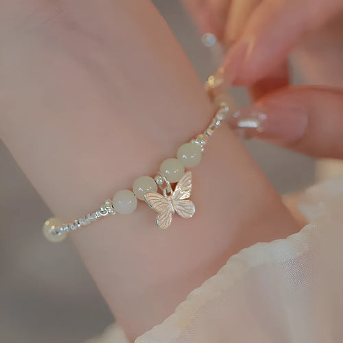 Silver butterfly necklace and bracelet set for women with electroplated copper construction