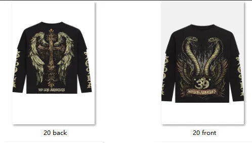 Angel Snake Double-Layer Long-Sleeve T-Shirt in black showing the two-layer sleeve design