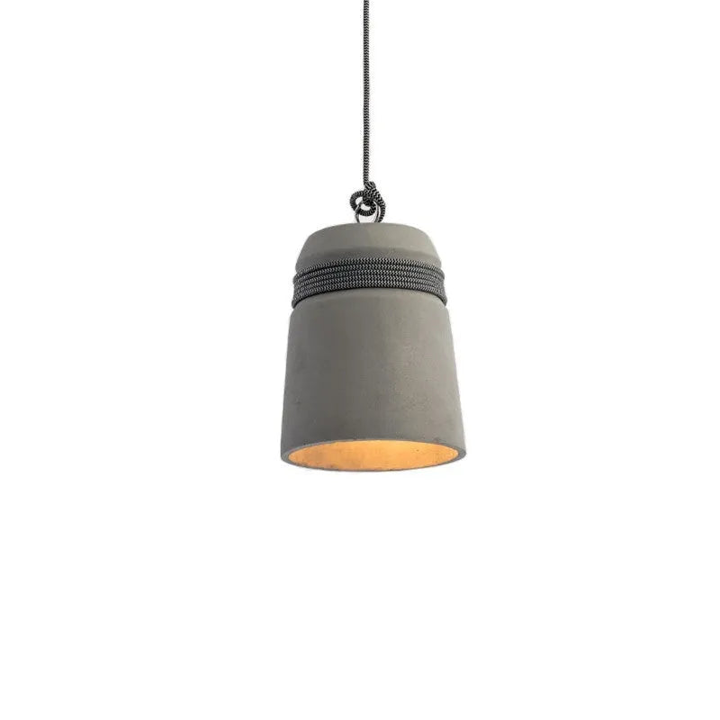 Retro industrial cement pendant lamp with antique shade and choice of black line, floral thread or hemp rope suspension.