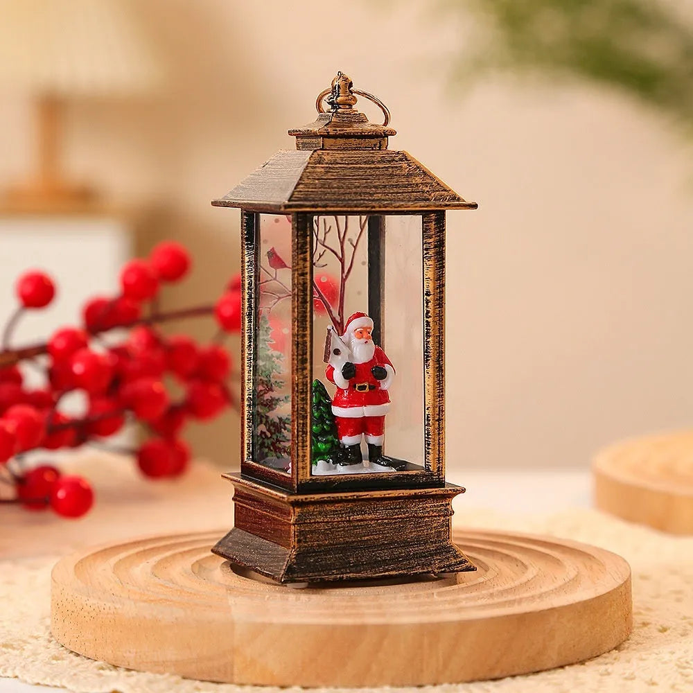 Christmas portable oil lamp with Santa Claus and Christmas tree design, plastic, battery powered, hanging lantern