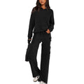 Women's breathable polyester leisure sports suit with long sleeves and matching trousers, available in multiple colours