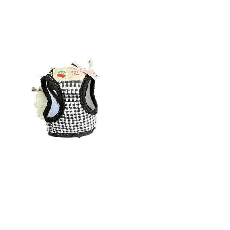 Cotton chest and back harness with hand holding rope for small dogs in pink or black