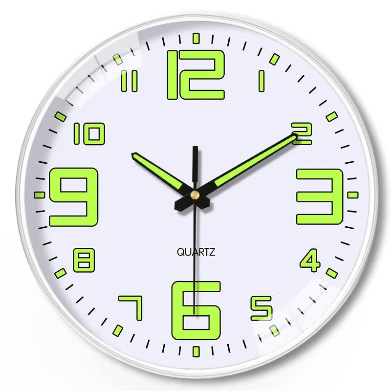 Modern 8-inch luminous wall clock with plastic shell in colour option YG010, YG011, or YG012.