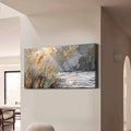 Hand painted abstract landscape oil painting lake reed beds horizontal canvas contemporary wall art