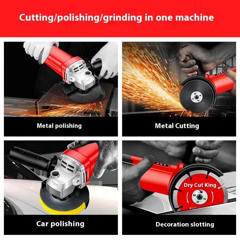 Electric angle grinder 1600W with 100mm disc and 10mm chuck on workbench
