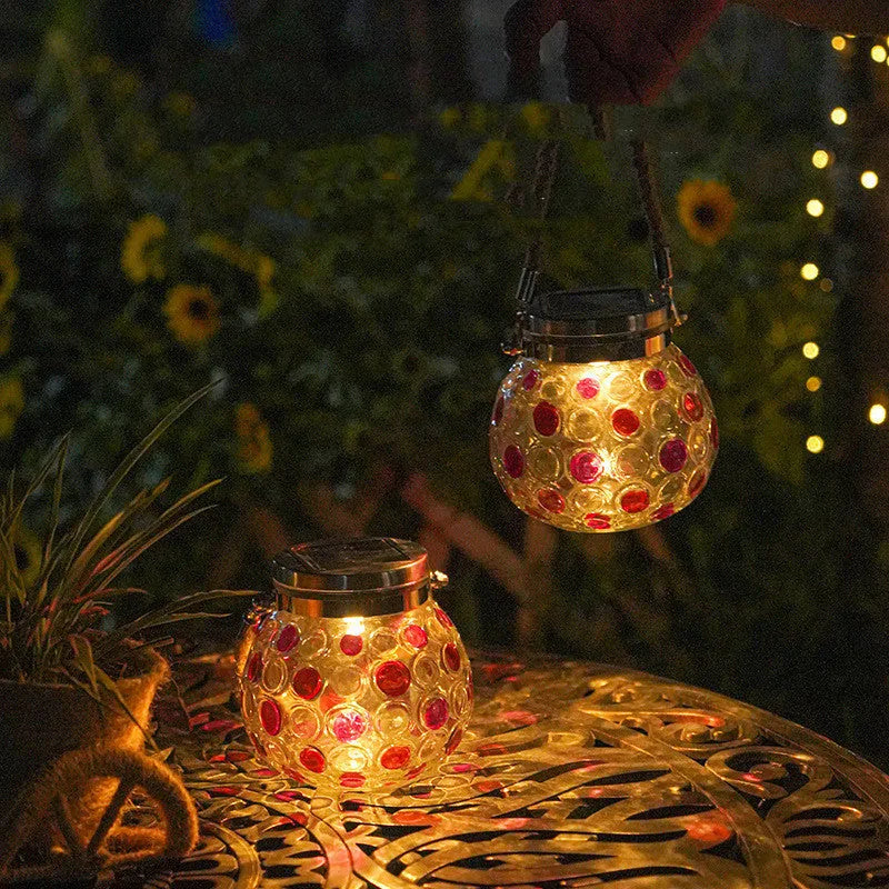Solar decorative wave point outdoor waterproof night light in red, 13cm high, for garden use