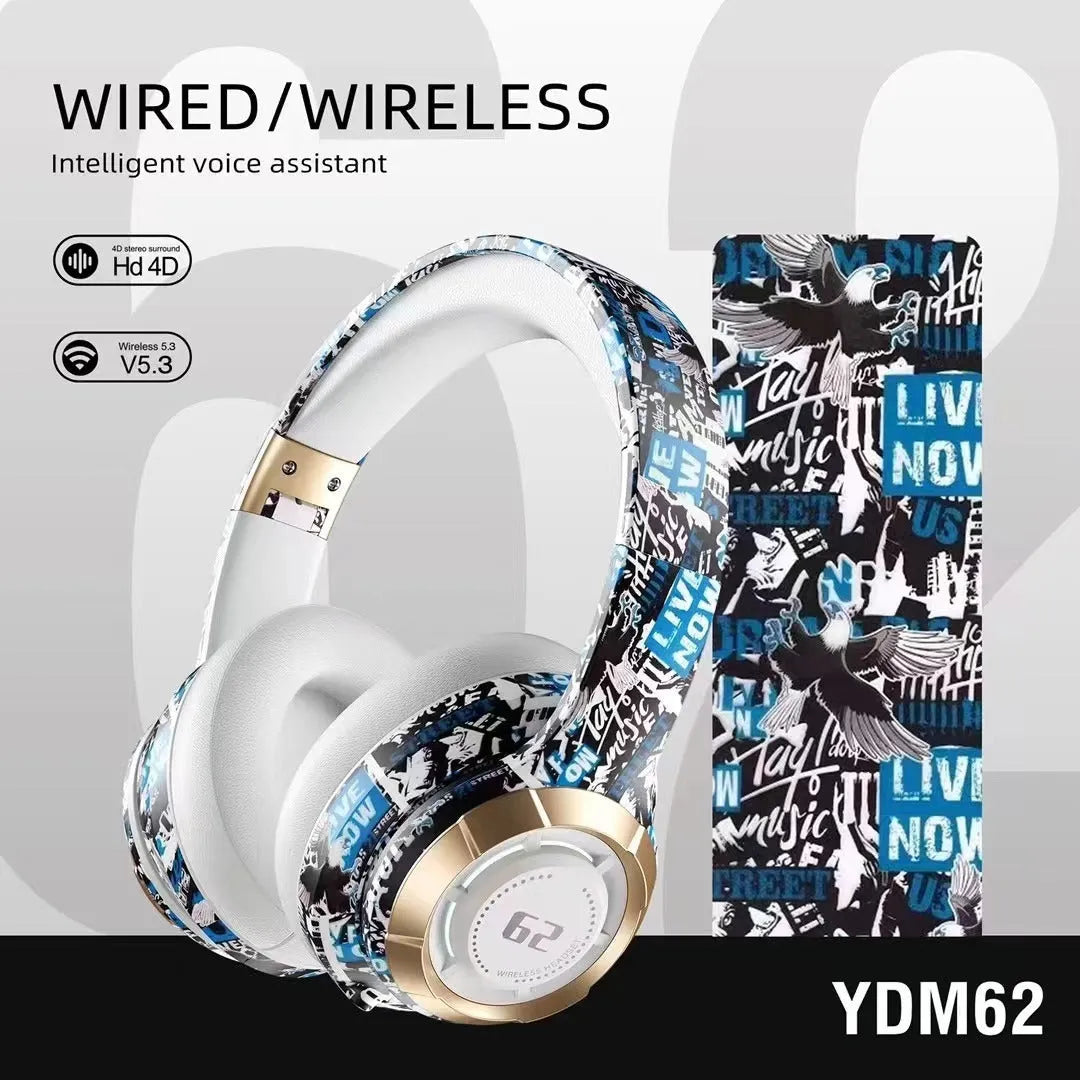 Bluetooth headphone with graffiti skull pattern, over-ear design, in Graffiti Black finish