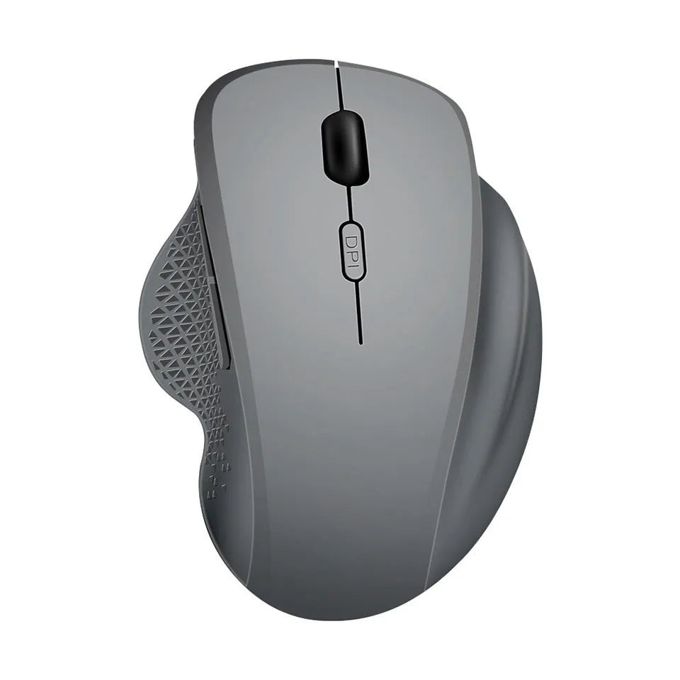 Grey and black USB rechargeable wireless optical mouse for laptop computers with charging cable