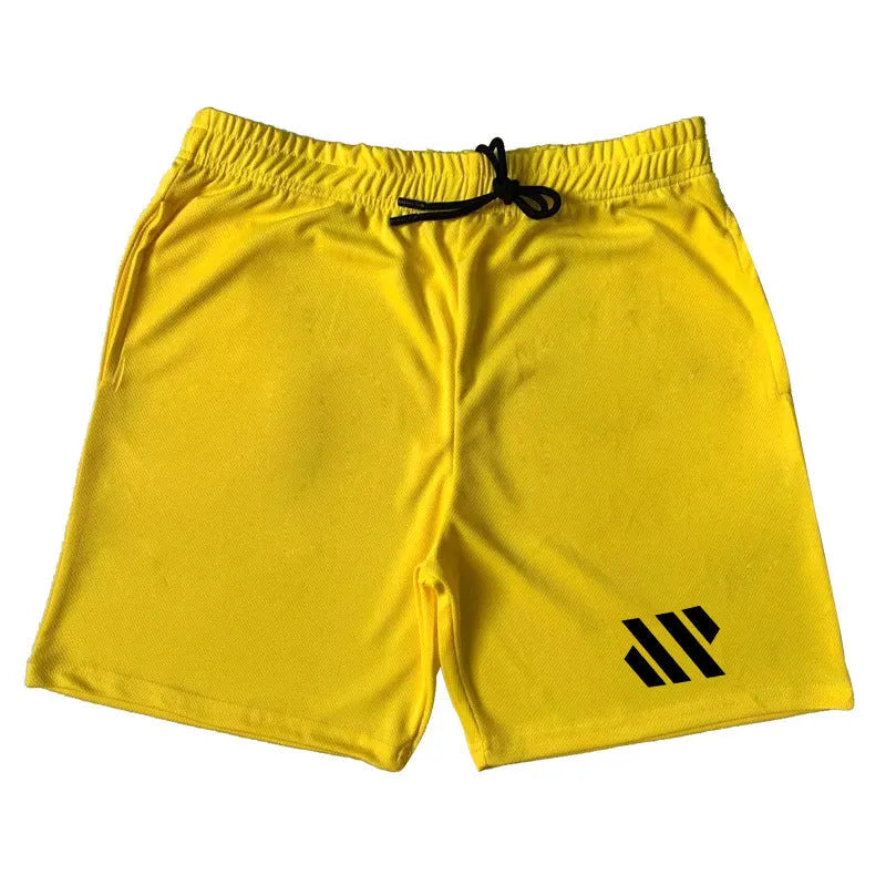 Men's metal silk fabric sports shorts in loose fit for running, shown in army green colour.