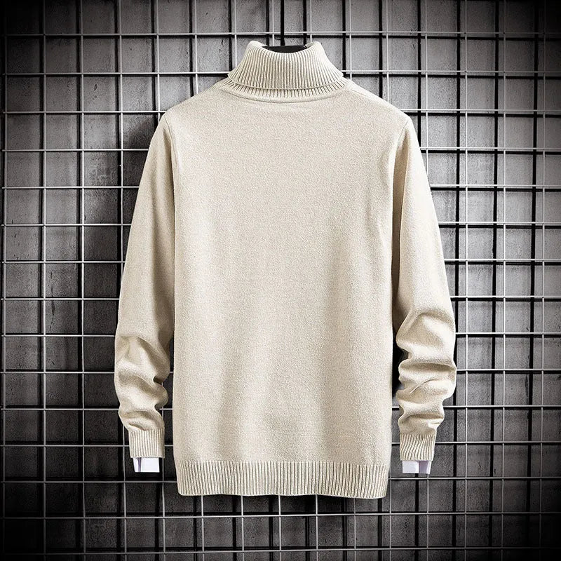 Student High Neck Pullover Knitted Sweater Acrylic Fine Wool Slim Fit Long Sleeve Korean Style Winter Casual Top for Young People in Beige Black Caramel Grey Navy Blue Wine Red White Sizes M to 3XL