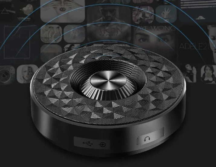 Portable wireless Bluetooth mini speaker in black, orange, and silvery white colour options.
