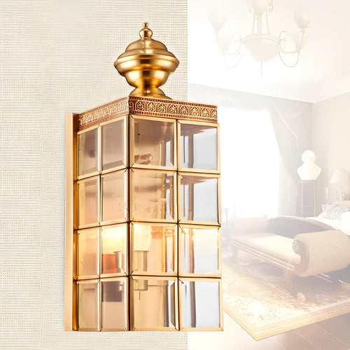 Modern European full copper wall lamp with glass shade, gold finish, 130x410x150mm