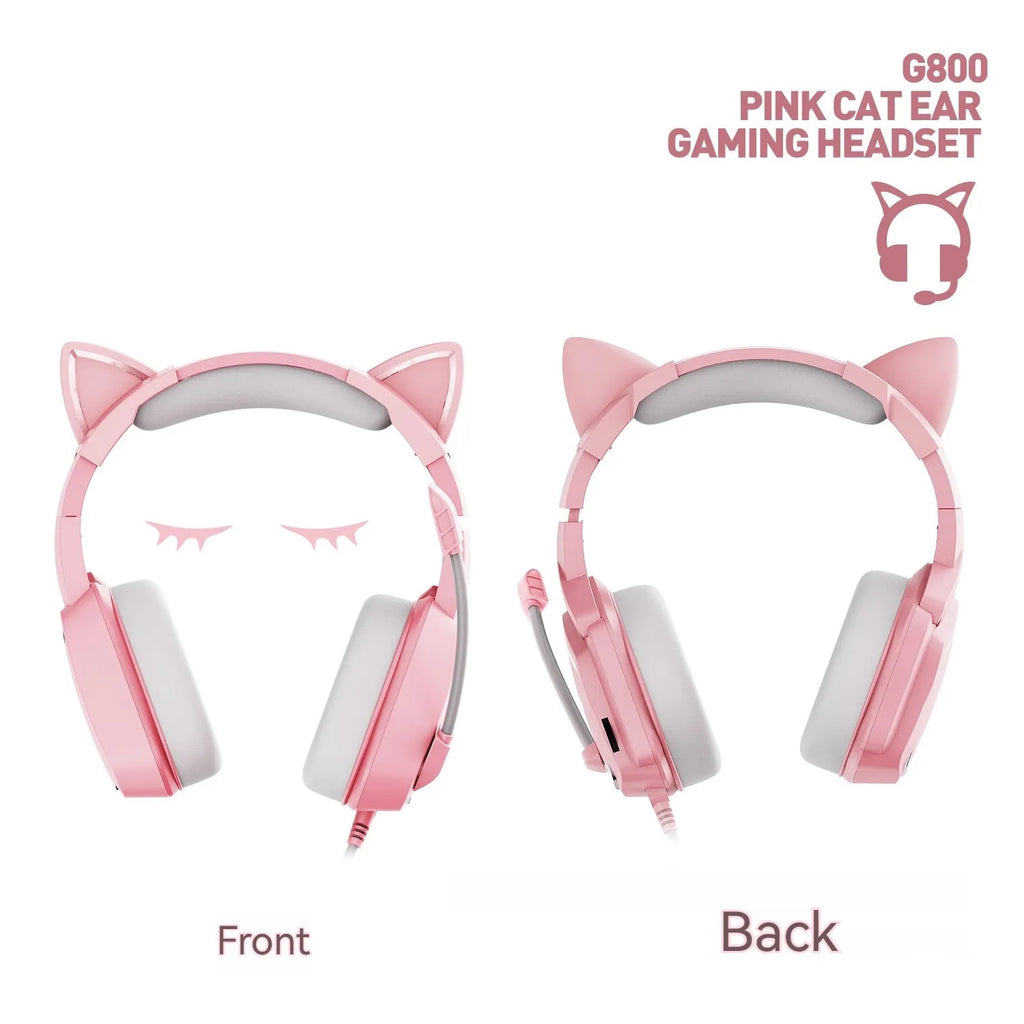 Pink G800 headworn wired earphones with braided cable and 3.5mm L-shaped plug