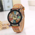 Casual vintage women's quartz wrist watch with 37mm round dial and leather strap