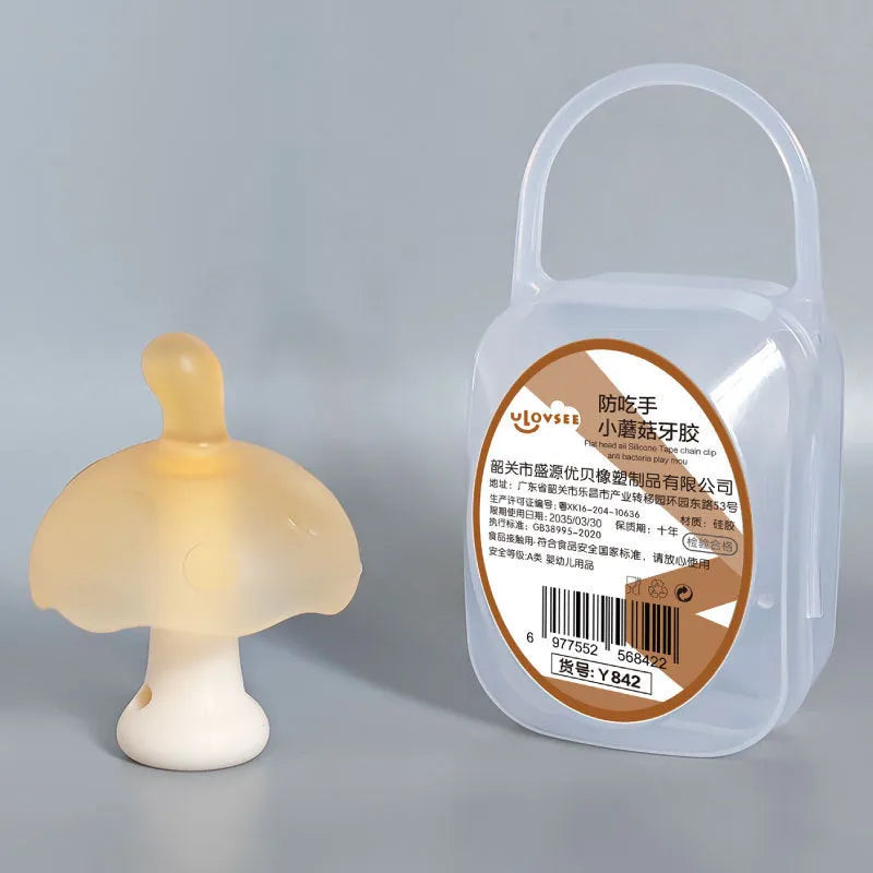 Small mushroom-shaped latex gum in a transparent box with a nano chain accessory.
