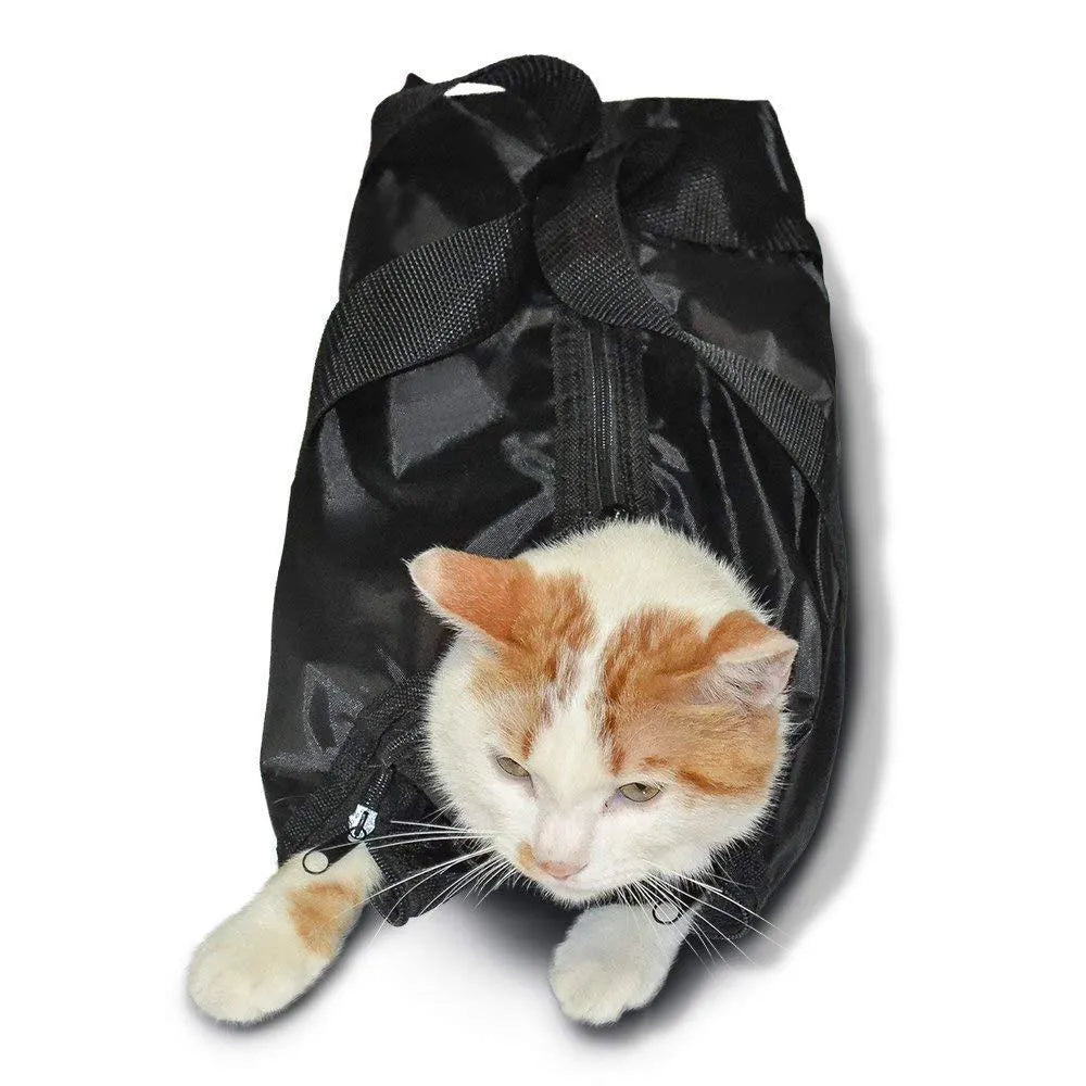 Black cat cleaning bag with anti-scratch design for baths and medication administration