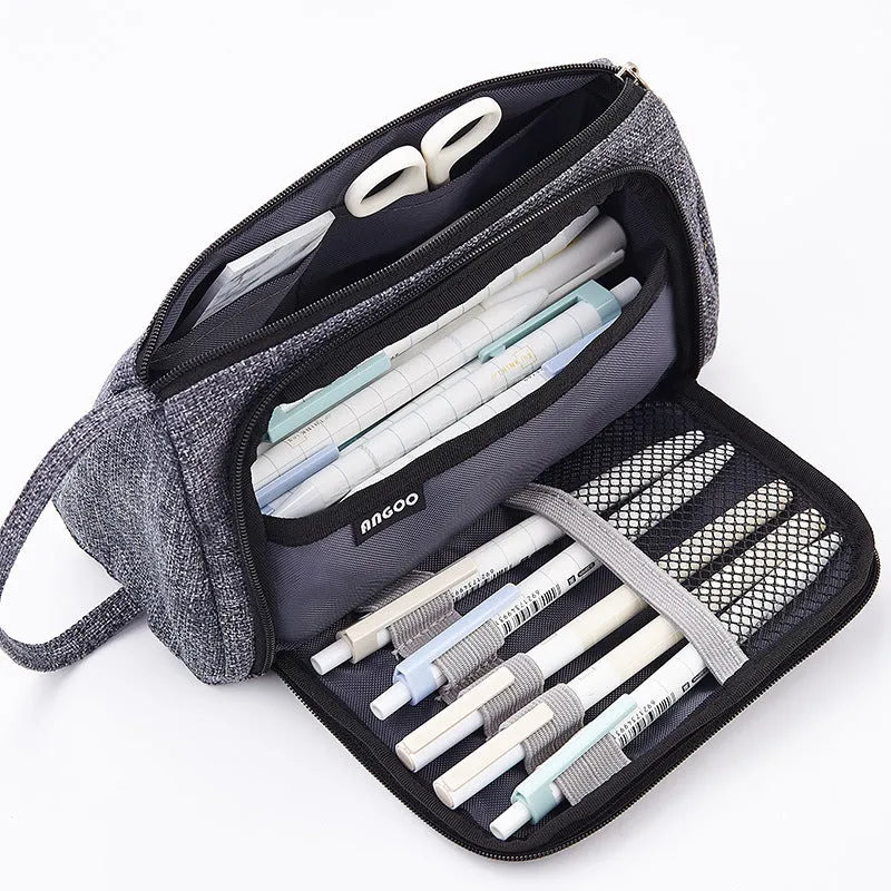 Canvas plaid pencil case with striped Korean style square shape